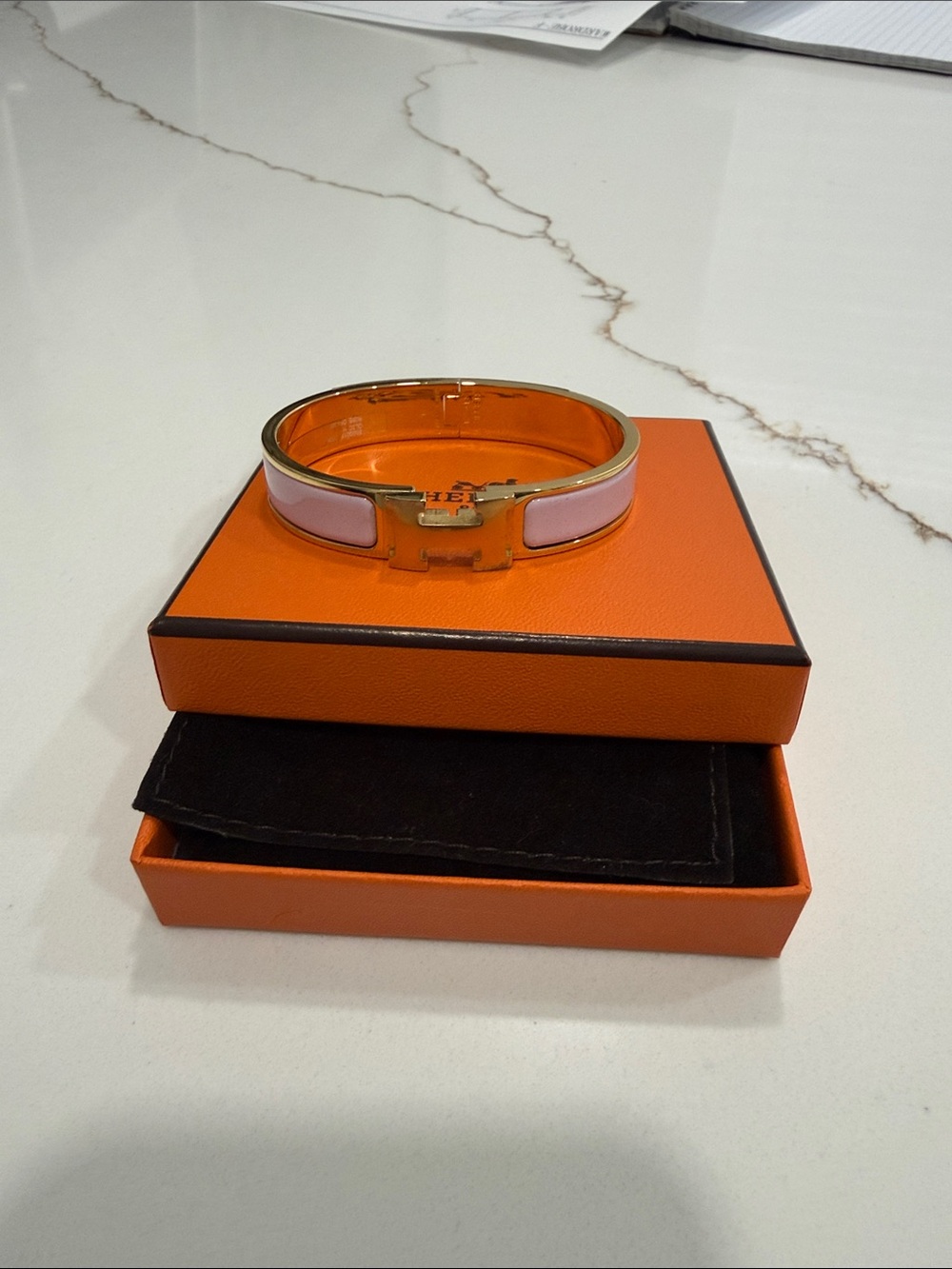 BNIB Pink Enamel Clic Clac H Bracelet - Gold Hardware